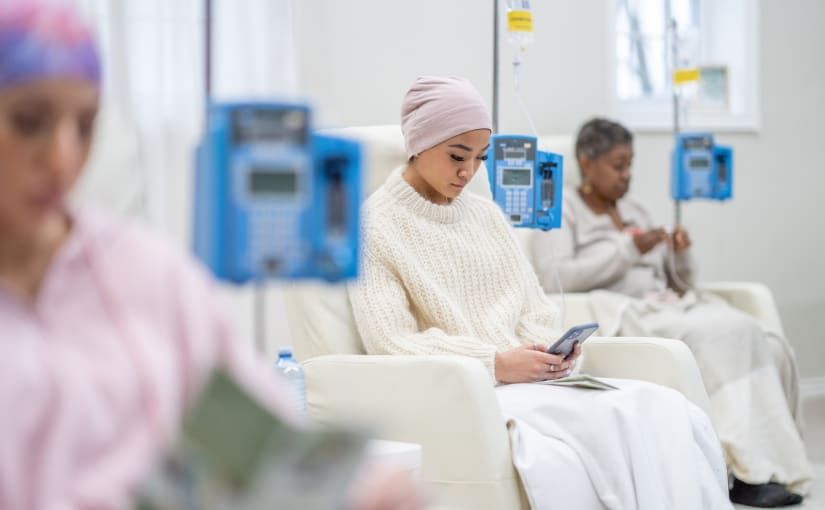 Cancer patients sitting for chemotherapy